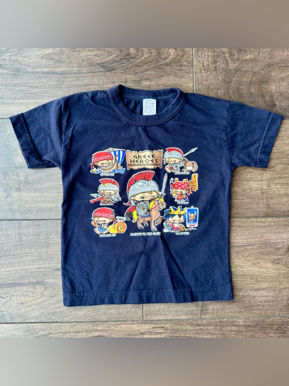 Ancient Greek Heroes T-Shirt - Kids Size 4 - Navy Blue - 100% Cotton - Greece
